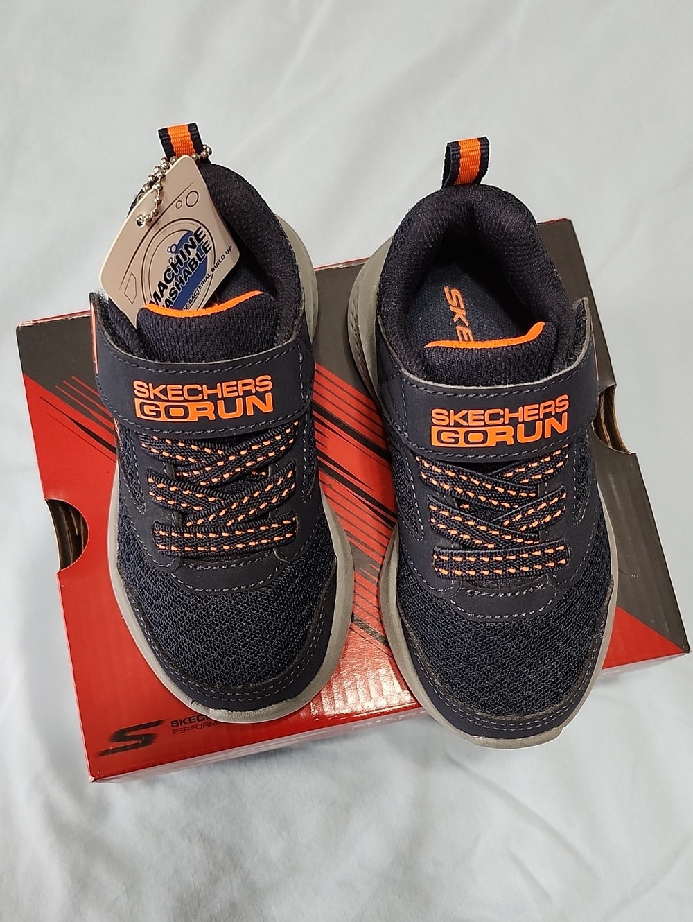 SKECHERS Go Run Kids Performance Sneakers, Navy/Orange - Size 7 Toddlers